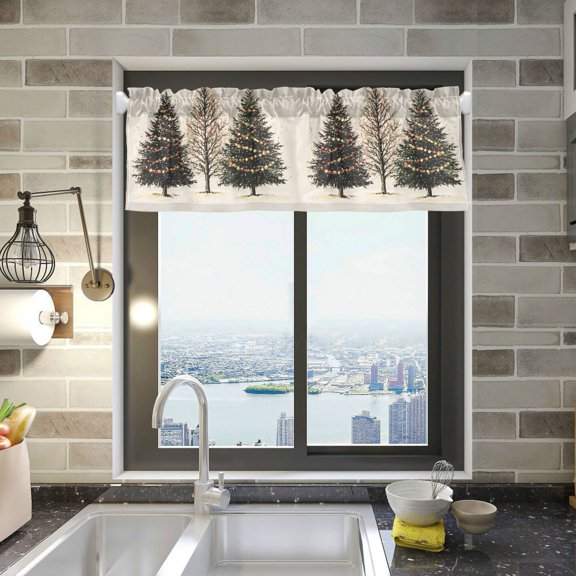 Yayeee Kitchen Valance Rod Pocket 54" x 18" Living Room Window Curtain, Hand Drawn Christmas Stars