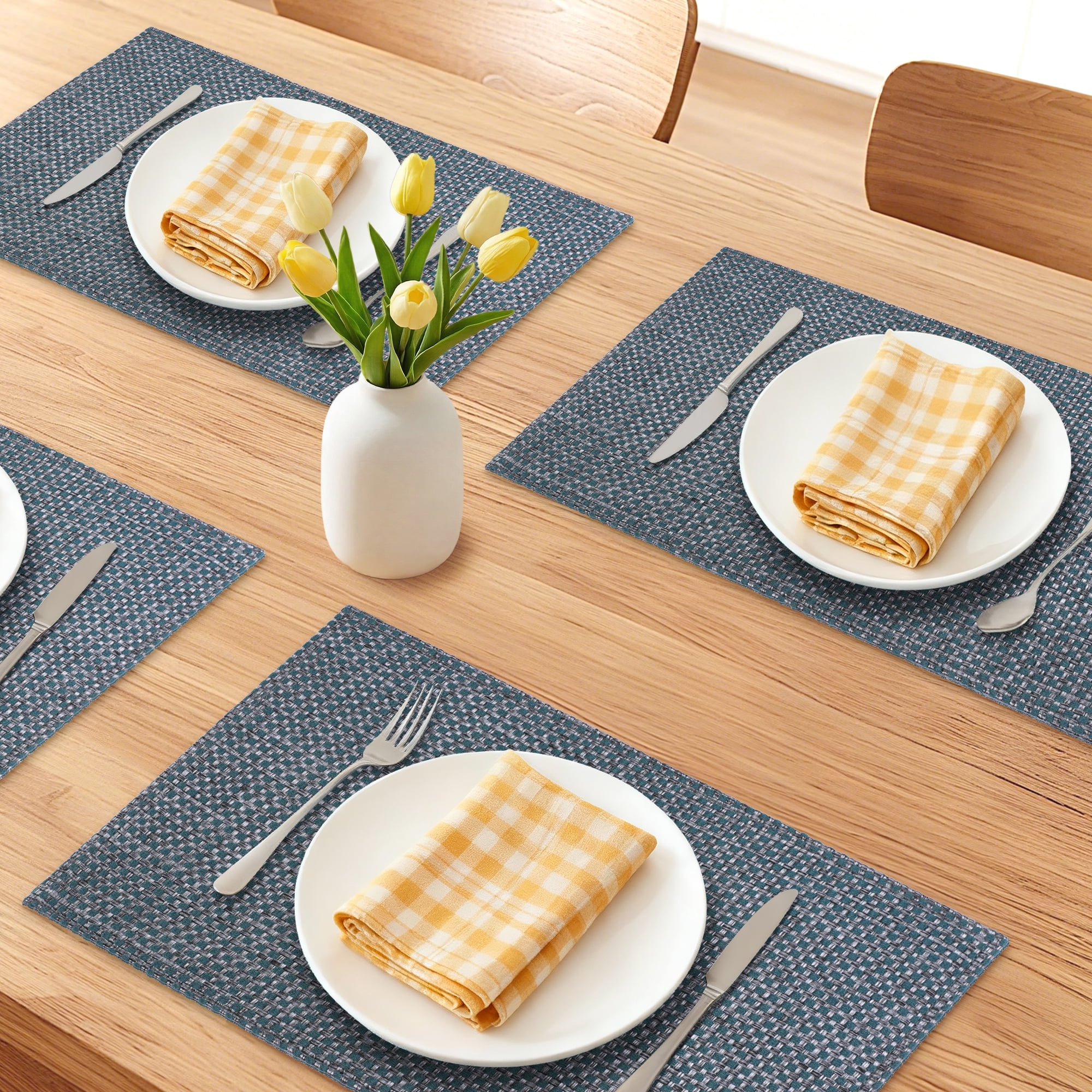 Unique Bargains Farmhouse Placemats Set of 4 Cotton and Linen Gray Green 18.1x11.8inch