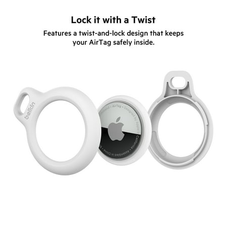 Belkin Apple AirTag Secure Holder with Key Ring - Durable Scratch Resistant Case With Open Face & Raised Edges - Protective AirTag Keychain Accessory For Keys, Pets, Luggage, Backpacks - White