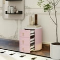 thumbnail image 3 of Upholstered Nightstand with 3 Drawers, Round Bedside Table with Metal Handles,Marbling Stickers Top Night Table for Bedroom, Fully Assembled Except Handles, Pink, 3 of 9