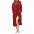thumbnail image 2 of Womens Robes Plush Fleece Hooded Bathrobe Thick Nightgown with Pockets Sleepwear Robe Red S, 2 of 8