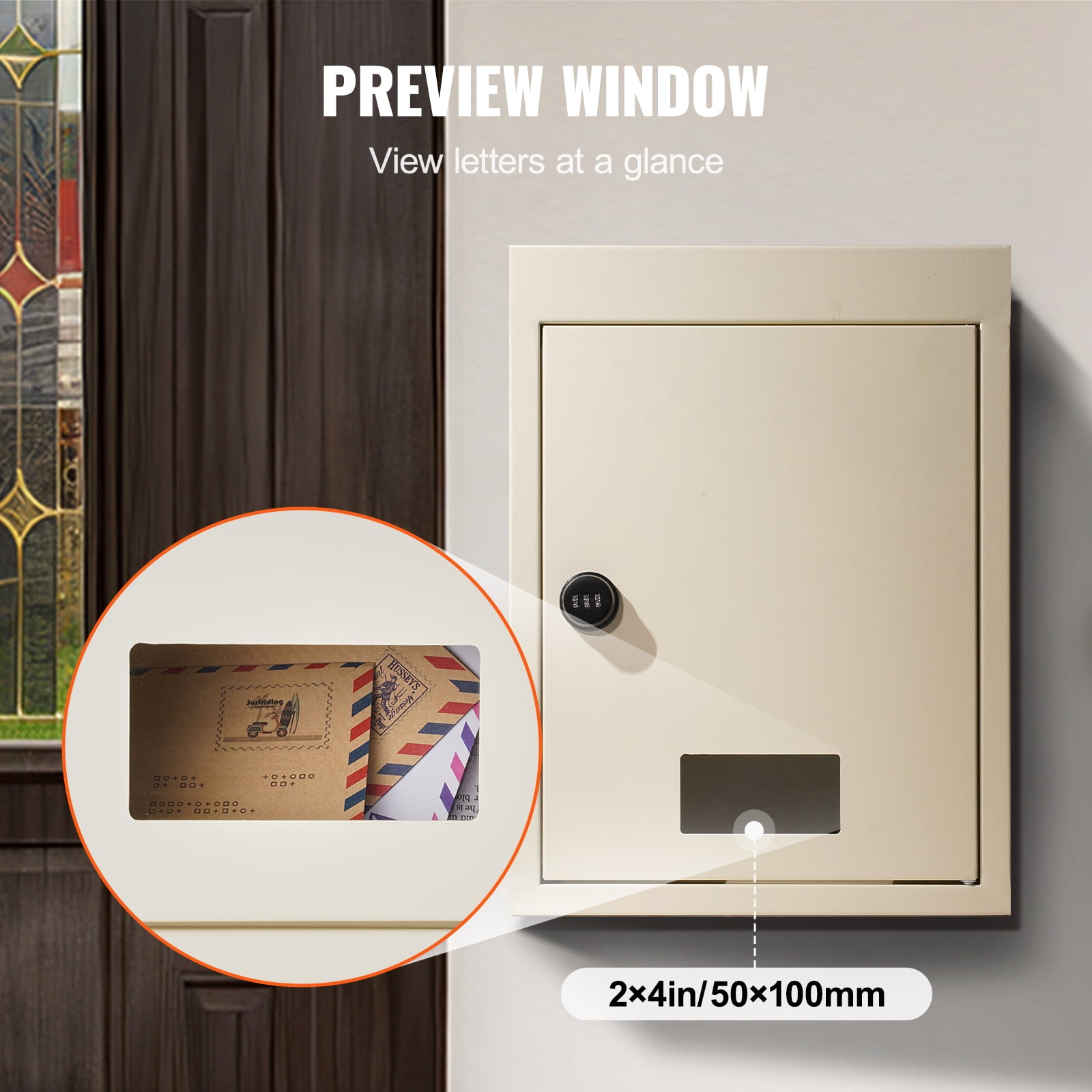 KFFKFF Secure Mail Drop Box, Wall-Mount, Beige Steel with Flexible 2.8-7.9" x 13" Combo Lock, Size 12.5x6.3x16.9 inches