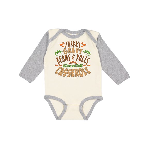 Inktastic Turkey, Gravy, Beans, Rolls, Casserole Boys or Girls Long Sleeve Baby Bodysuit