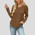thumbnail image 2 of Ahdbta Womens V Neck Hoodies Lightweight Casual Long Sleeve Sweatshirt Drawstring Textured Pullover Tops with Chest Pocket, 2 of 7