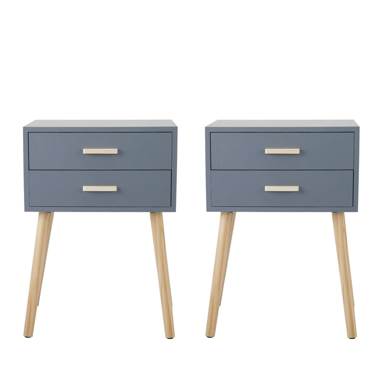 Jaxpety Mid Century Nightstand Set Of 2, Wooden Decorative Chest Drawers Bedside Table