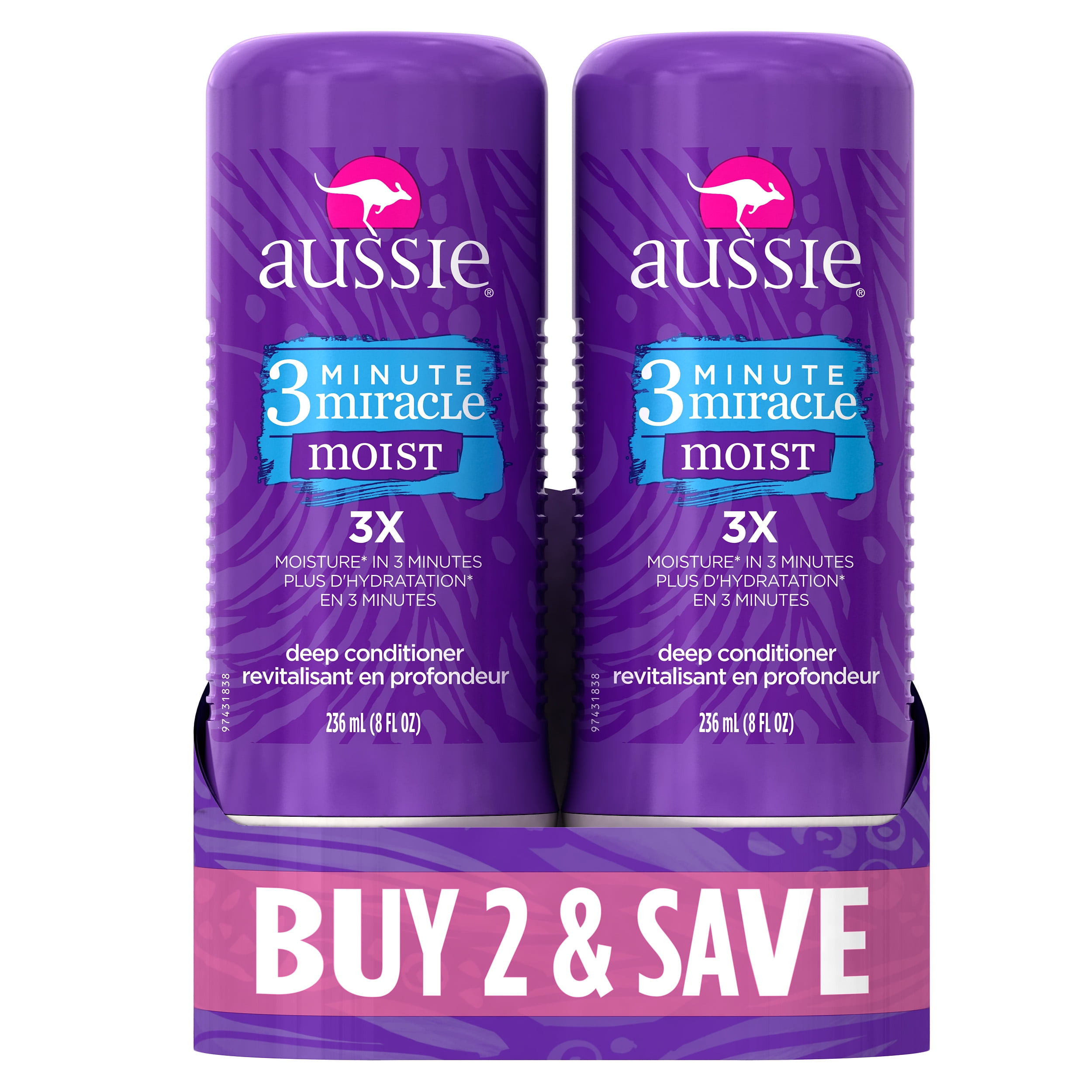 Aussie 3 Minute Miracle Moist Deep Conditioning Treatment, 8 Fl Oz (Pack of 2)