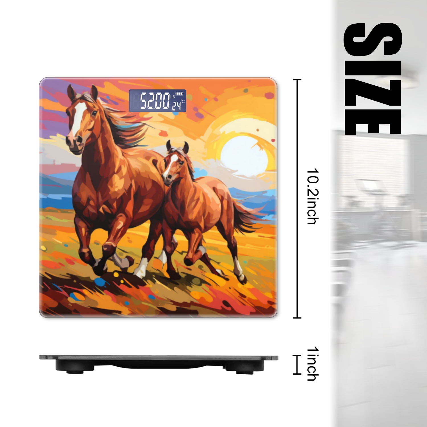 High Precision Body Weight Scale Smart Bathroom Scales with Large LCD Display(400lbs),Decorative for Bedroom-Brown Horse And Foal Run Across The Prairie
