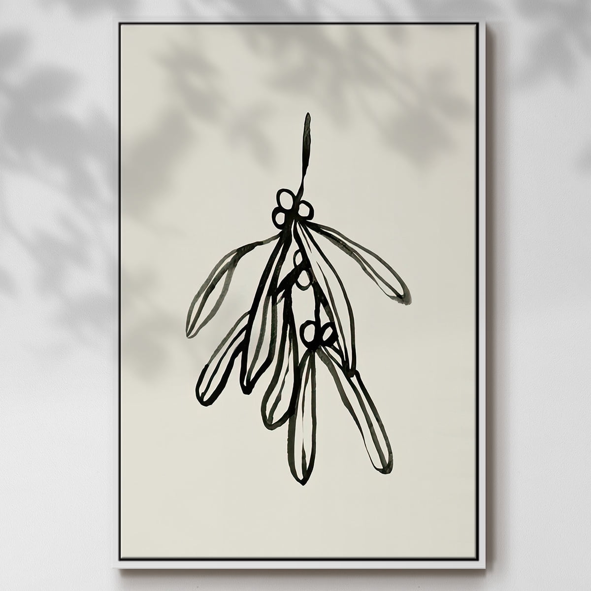 Mistletoe Sketch II - Framed Gallery Wrapped Holiday Canvas - 17 x 25 - White Frame