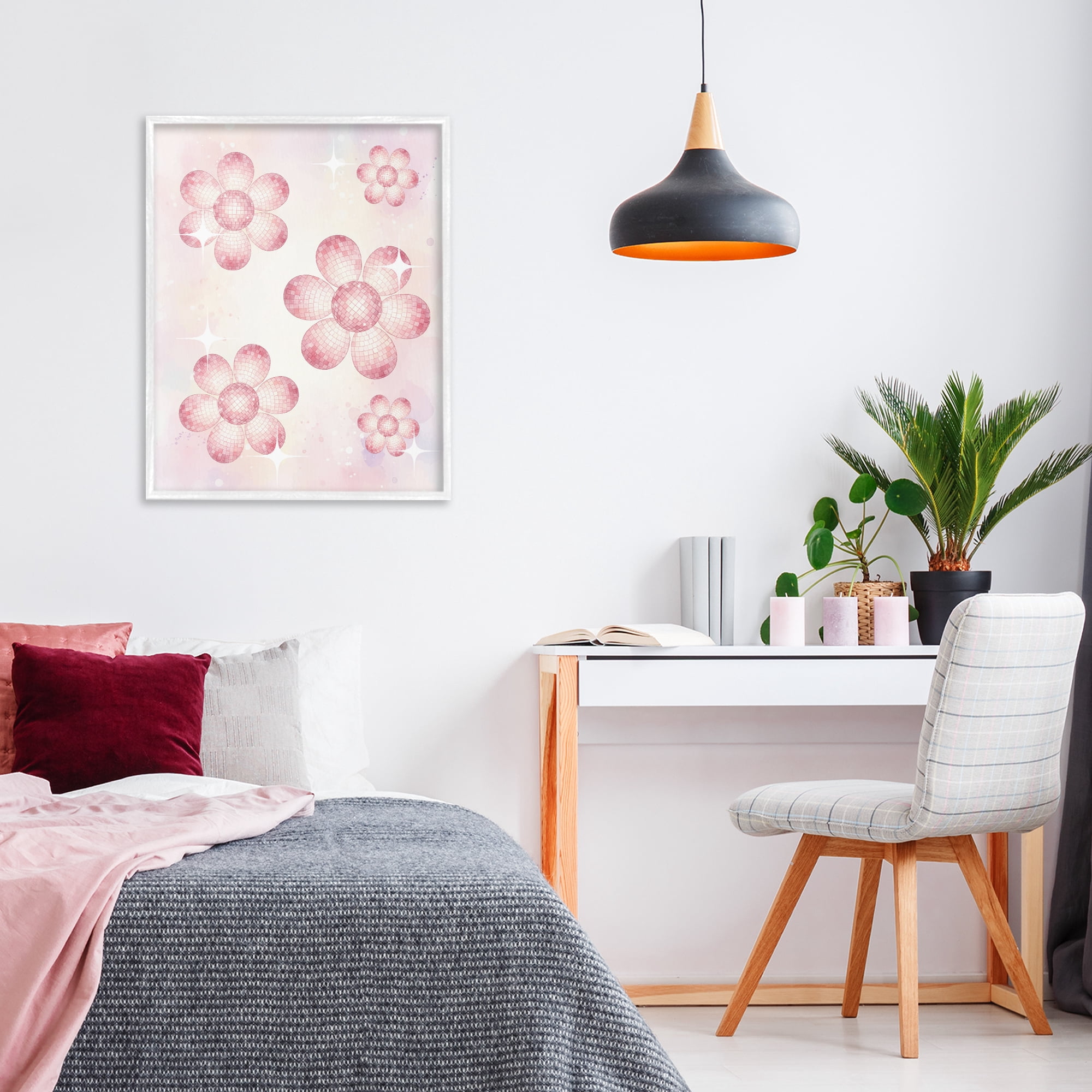 Stupell Industries Disco Ball Floral Patterns White Framed Giclee Art, design by Lil' Rue