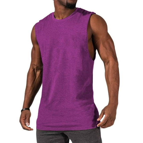 Langwyqu Summer Sleeveless Men Solid Color Tank Tops Sport Muscle Crewneck Shirt