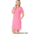 thumbnail image 3 of Zenana Women & Plus Round Neck Rolled Sleeve Knee Length Tunic Shirt Dress with Pockets, 3 of 4