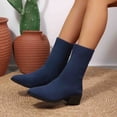 thumbnail image 7 of Fnooota Women's Mid Calf Boots, Slip On Block Heel Comfort Non Slip Fall Winter Shoes Dark Blue Size 6.5, 7 of 7