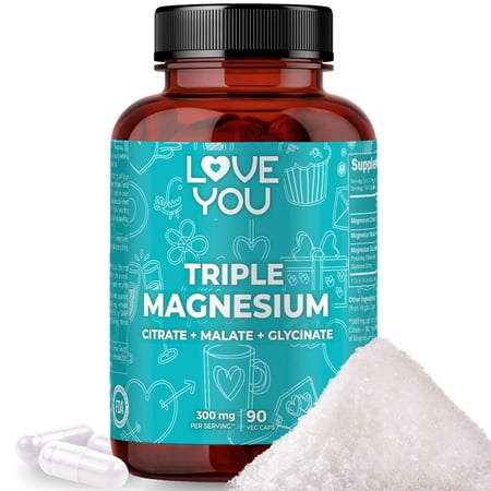 LOVE YOU SUPER BIO Magnesium Glycinate, Citrate, Malate Veggie Capsules for Women, 90 Count