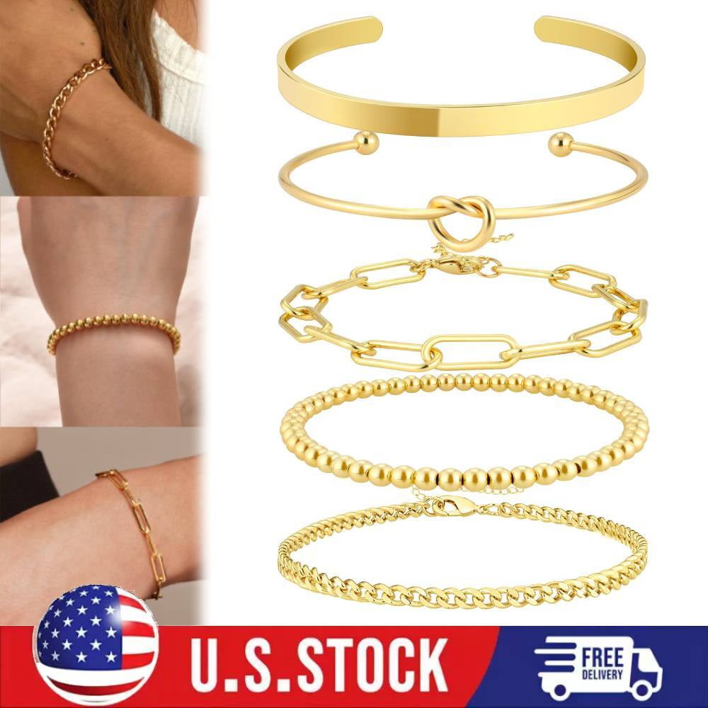 18K Gold Plated Clover Bracelet Love bangle Set for Women - Stack