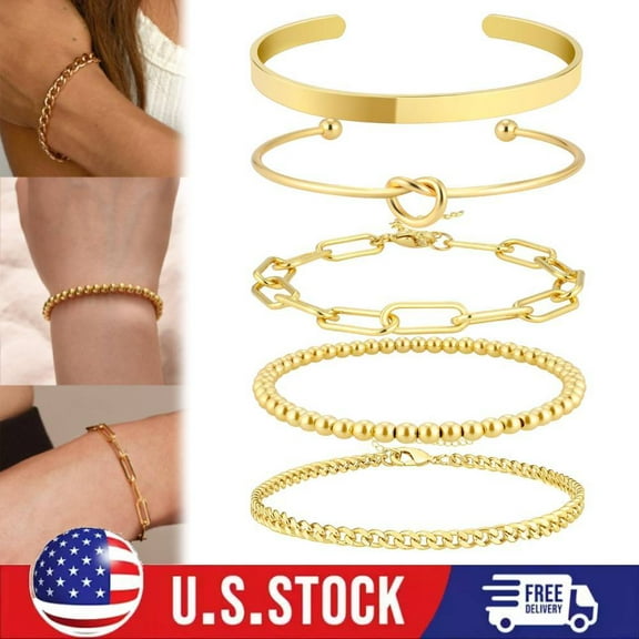 5pcs Plated Bracelets for Women Stack ,Bangle Cuff Bracelet Set ,Trendy Jewelry