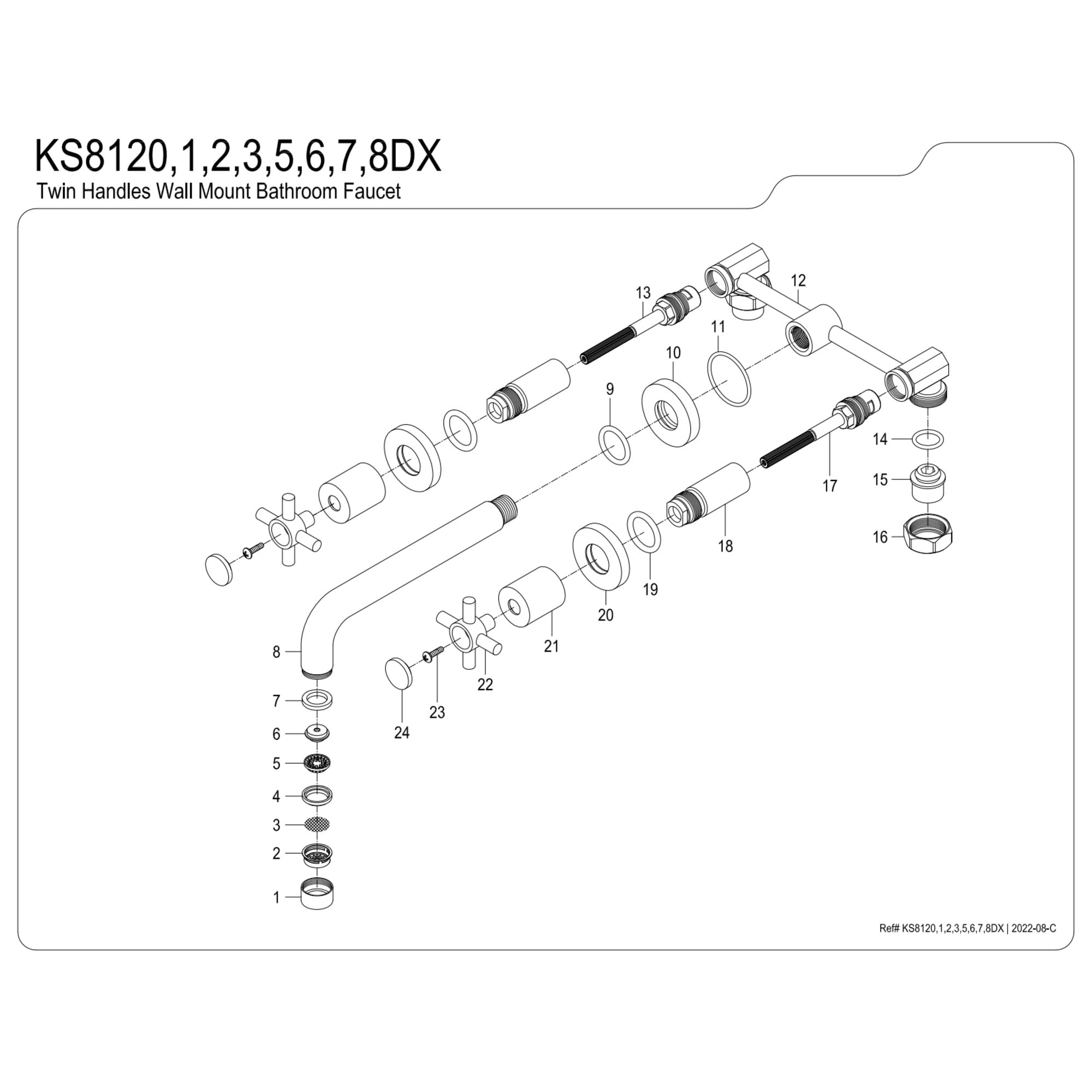 Kingston Brass KS8120DX Concord Double-Handle 3-Hole Wall Mount Bathroom Faucet in Matte Black