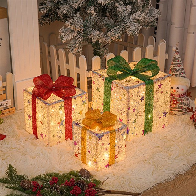 Liquidación del Día del Padre 2023 Nuevas luces navideñas Caja de regalo navideña Juego de tres piezas Productos navideños Decoración para fiestas de cumpleaños Adornos Decoración para árbol de