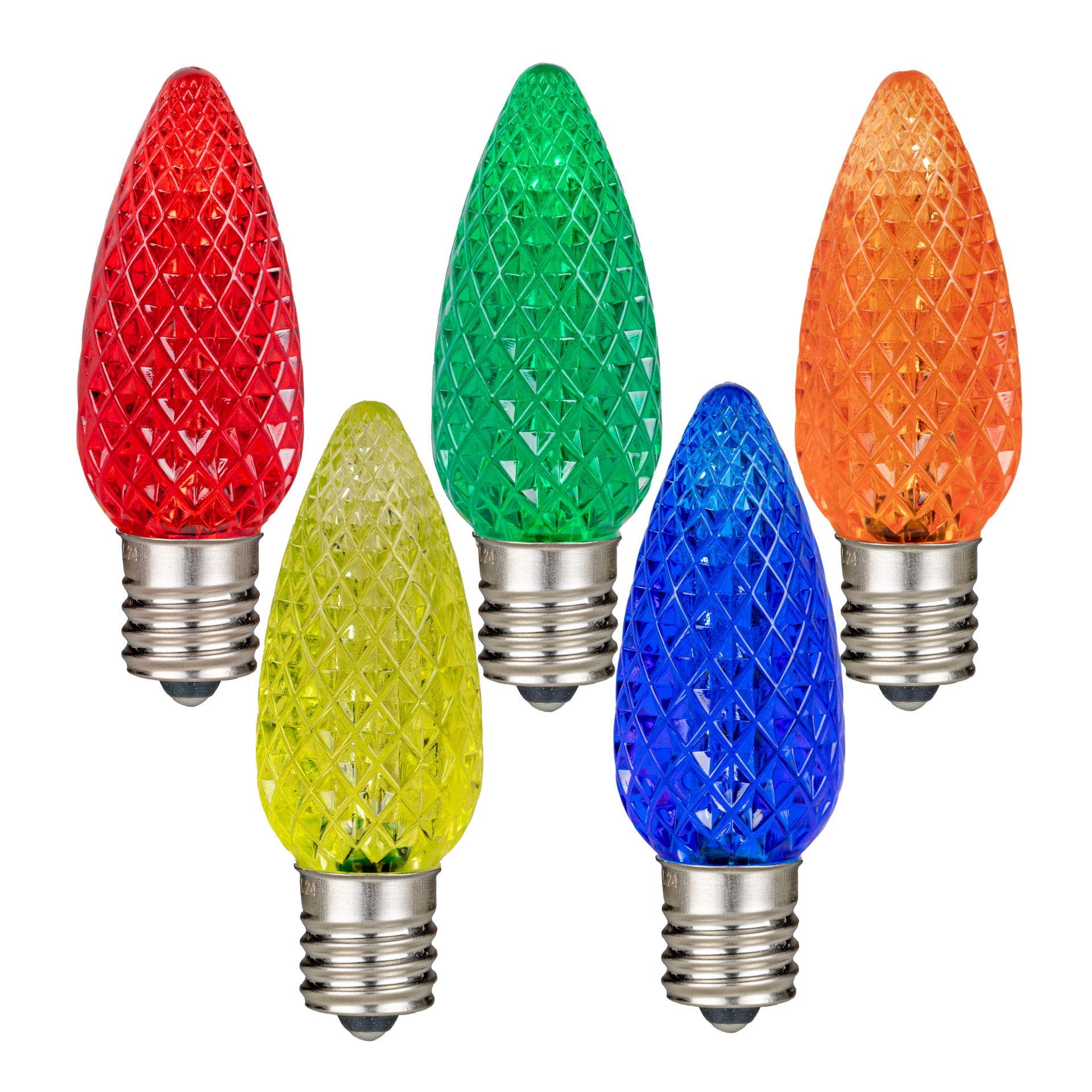 Novelty Lights Multicolor C9 LED Diamond Faceted Christmas Replacement Bulbs Dimmable 25 Pack
