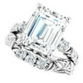 thumbnail image 3 of Pompeii 5 1/2 Ct Diamond & Emerald Cut Moissanite Petite Leaf Engagement Set in 10k Gold, 3 of 5