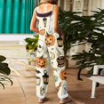 thumbnail image 6 of Halloween Jumpsuits for Women, One Piece Sleeveless Pumpkin Print Rompers Pants, Adjustable Strap Baggy Overalls, Wide Leg Jumpsuit Baggy Harem Pants, Summer Fall Outfits, Beige L, 6 of 7