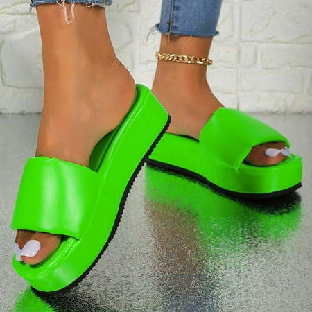 

Aufmer Slippers for Women Clearance Casual Ladies Summer Casual Platform Slippers Thick Bottom Flat Fashion Solid Color Slippers