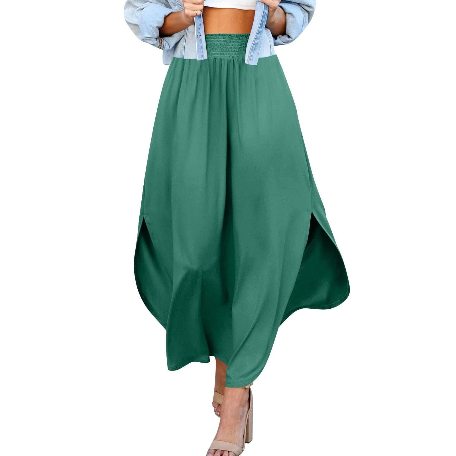 Women's Waist Band Side Split Maxi Skirt With Pocket Jean Skirt