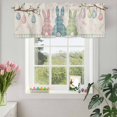 thumbnail image 3 of Valances for Windows Easter Colorful Bunny on Vintage Linen Rod Pocket Short Curtain for Bathroom Living Room Bedroom Egg on Branches 1 Panel 54x18in, 3 of 9