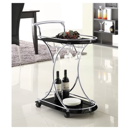 Allen Black and 2-Tier Glass Shelf Metal Bar Cart