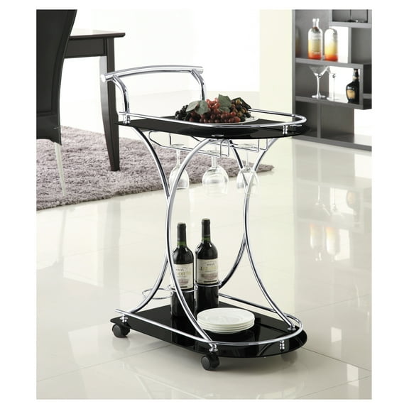 Allen Black and 2-Tier Glass Shelf Metal Bar Cart
