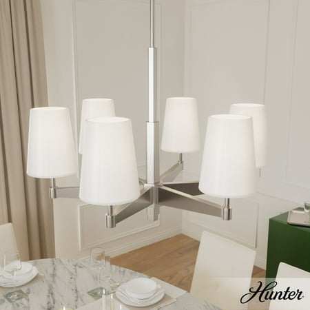 

Hunter Nolita Brushed Nickel with Cased White Glass 6 Light Chandelier Ceiling Light Fixture