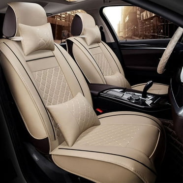Beige Pu Leather Full Set Car Seat Cover Protector Universal w/ Pillows US Stock