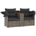 thumbnail image 3 of vidaXL Patio Sofa 2-Seater with Canopy and Stools Gray Poly Rattan, 3 of 9