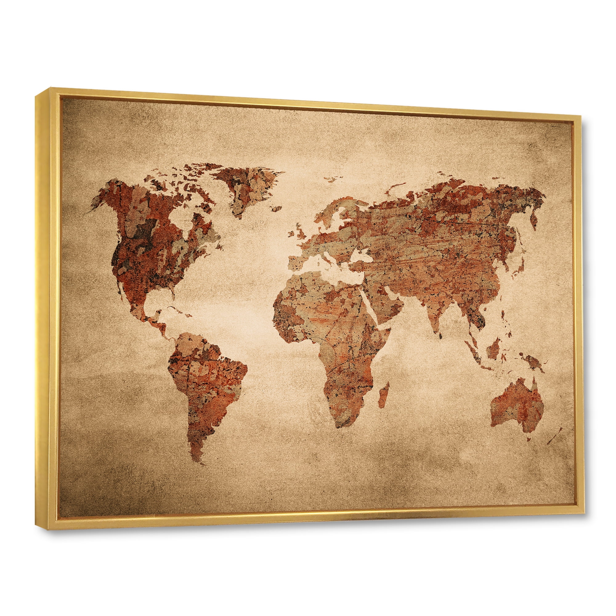 Designart 'Ancient World Map VII' Vintage Framed Canvas Wall Art Print