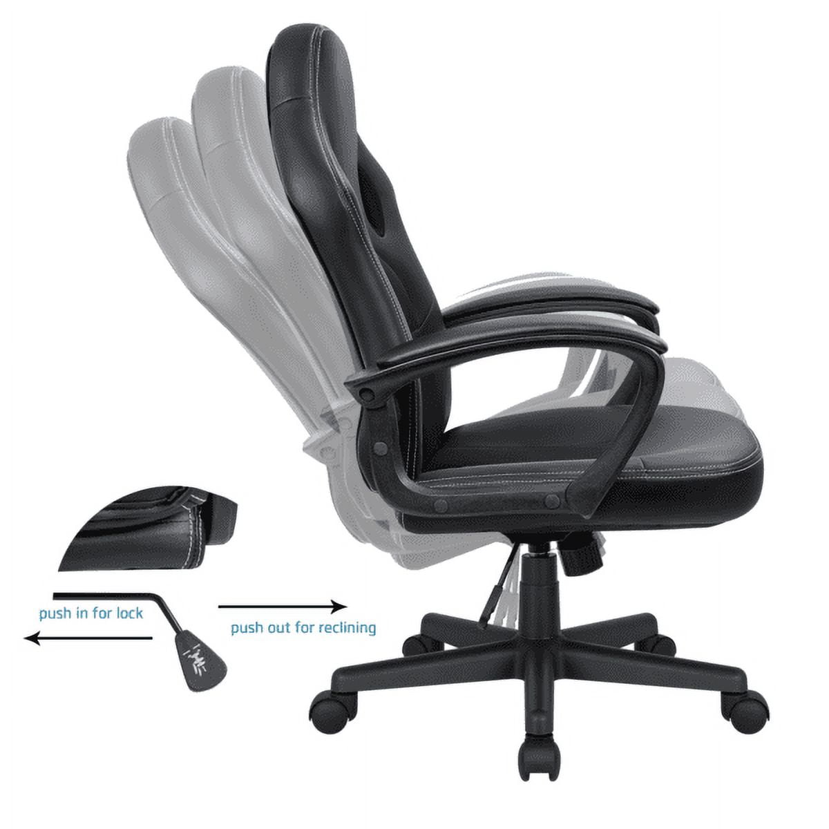 Vineego High Back Office Chair Faux Leather Gaming Racing Chair Ergonomic Adjustable Swivel Executive Chair, Black