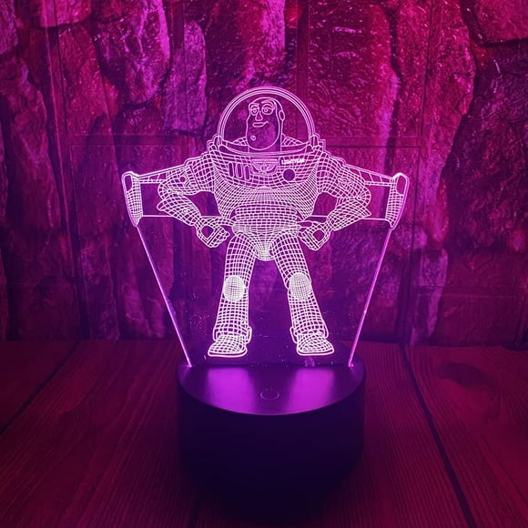 Cartoon Toy Story Pixar Ultimate Buzz Lightyear Spaceman Anime Figure 3D LED Optical Illusion Decoration Table Lamp 16 Colors Remote Control Acrylic Night Light Xmas Birthday Gifts for boys girls