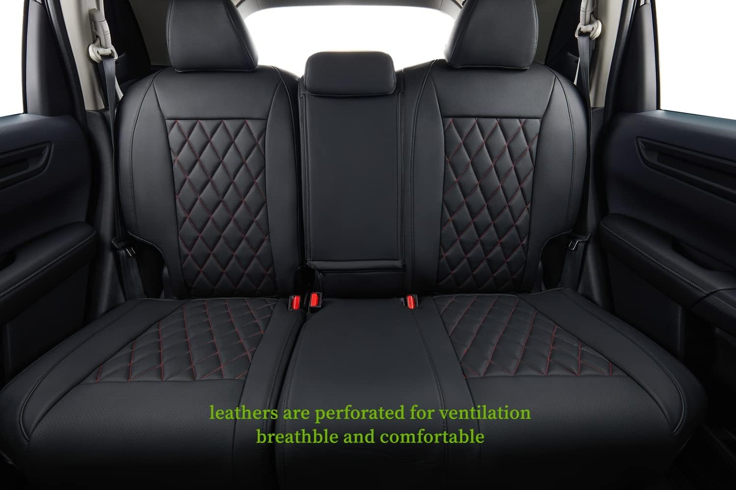 coverdream Custom Fit CRV Car Seat Covers for 2017 2018 2019 2020 2021 2022 Honda CRV LX,EX,SE,EX-L,Touring,Hybrid - Breathable Leather Auto Seat Covers(Black/Red,Full Set)