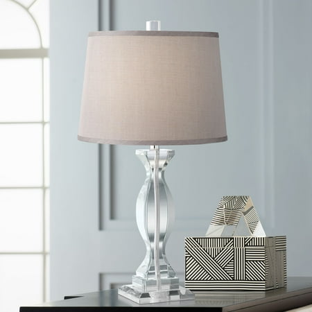 Modern Lamp Base Vienna Full Spectrum Modern Table Lamp Crystal Base Gray Drum Shade for Living Room Family Bedroom Bedside Nightstand Office ()