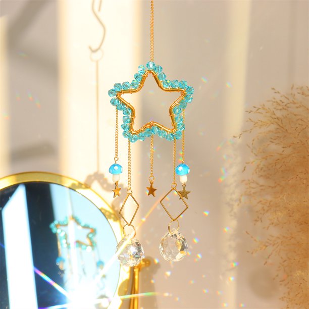 Campanas De Viento Atrapasueños de cristal creativo K9 con estrella de cinco puntas (azul) Wdftyju Libre de BPA