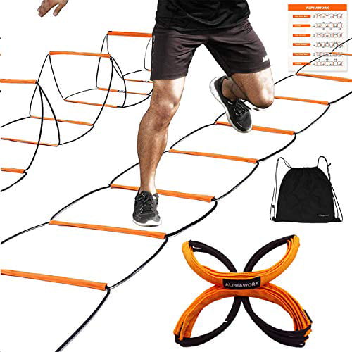 FYGAIN Speed Agility Training Set 4 Adjustable Hurdles Football Agility Ladder Speed Training Equipment for Soccer 4 Steel Stakes Includes Resistance Parachute 12 Disc Cones with Holder