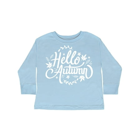 

Inktastic Fall Season Hello Autumn in White with Leaves Gift Toddler Boy or Toddler Girl Long Sleeve T-Shirt