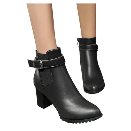 

NECHOLOGY Women Boots 8.5 W Roman Chunky Casual Short Boots Women s Leather Fashion Women s Snow Boots - Winter Warm Black 7.5