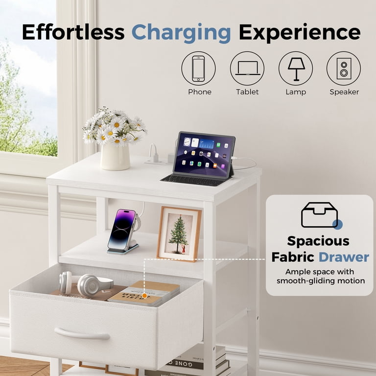 Concetta Small Nightstand With Charging Station, White photo 5
