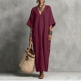 thumbnail image 4 of Women's Casual Kaftan Maxi Dress V Neck Batwing Sleeve Loose Shift Long Dress with Pockets Lightweight Sundress Beach Vacation Outfit Wine, 4 of 6
