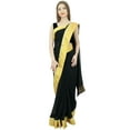 thumbnail image 2 of Atasi Solid Black Georgette Saree Indian Women's Casual Sari With Blouse Piece, 2 of 8
