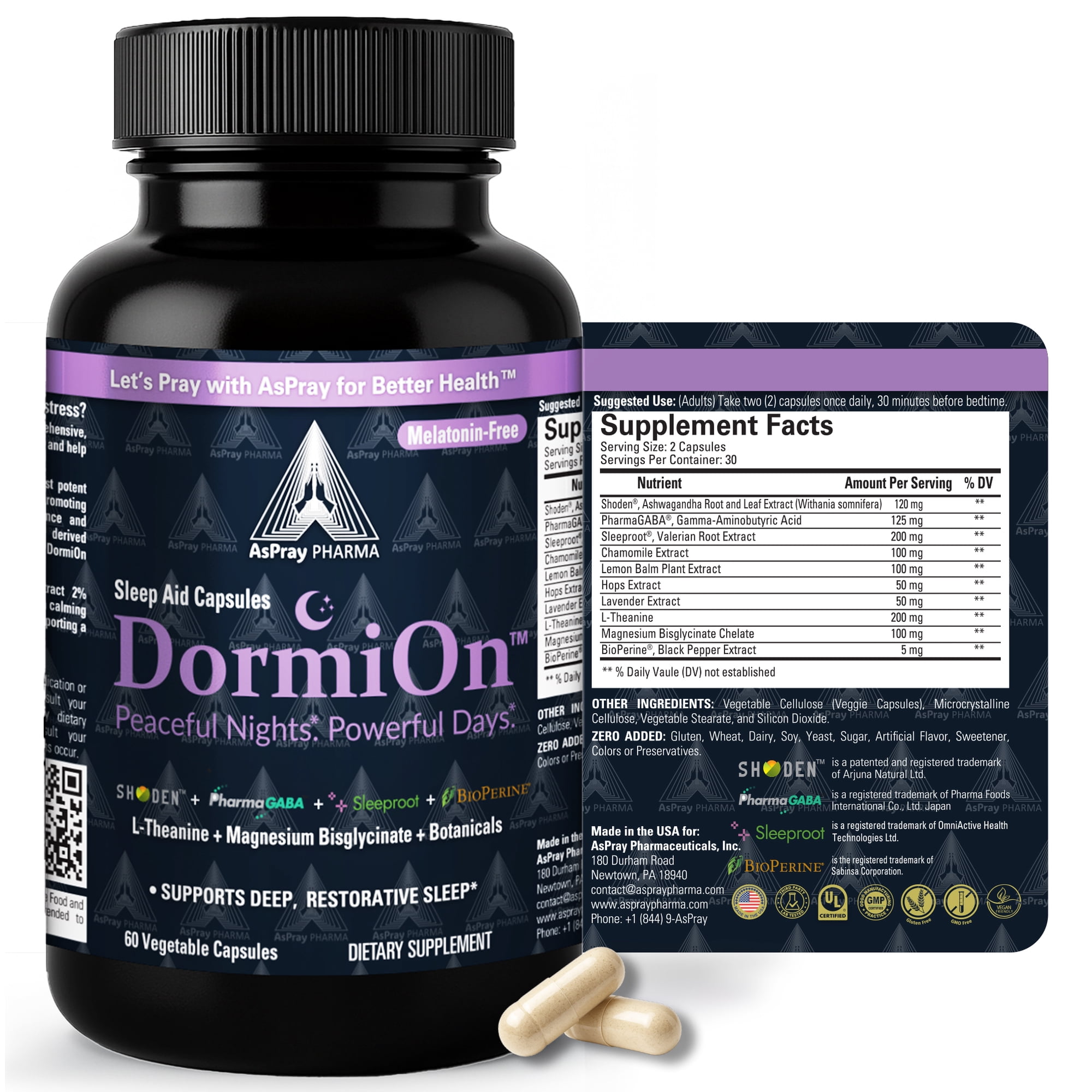DormiOn Melatonin-Free Restful Sleep Aid for Adults, 60 Vegan Capsules
