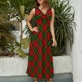 thumbnail image 5 of Maxi Dress Green Red Plaid Dress Checkerboard Trendy V Neck Design Bohemia Long Dresses Casual Oversized Vestido, 5 of 7