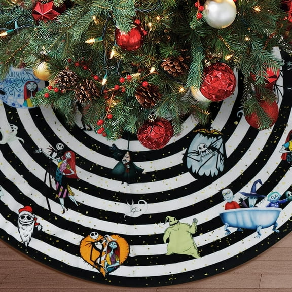 48 Inch Nightmare before Christmas Tree Skirt, Soft & Funny Holiday Room Decor, Black & White Striped Christmas Decoration for Party(B)