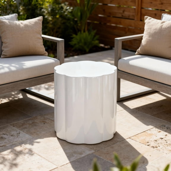 Christopher Knight Home 16"W High-Gloss Lightweight Concrete Outdoor Accent Side Table, White