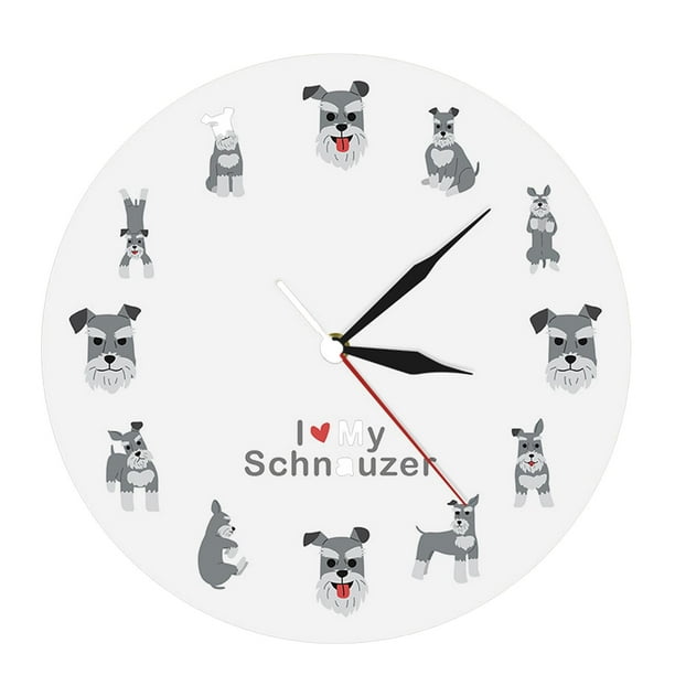 Reloj de pared con diseño de Schnauzer de 12 pulgadas, reloj analógico redondo creativo que no hace tictac, reloj colgante de pared silencioso para la