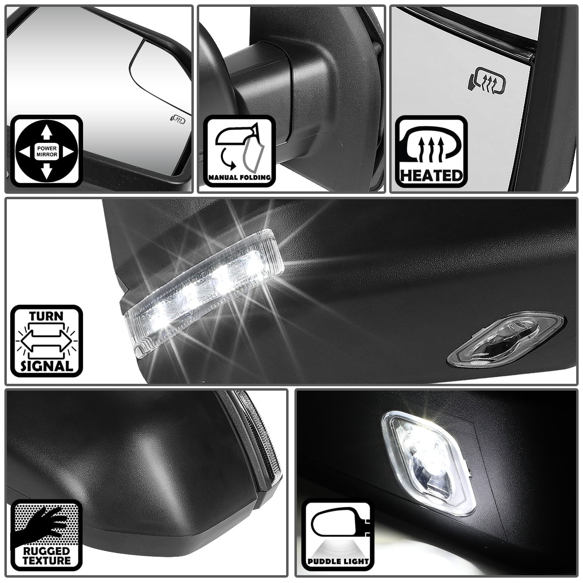 Black DNA MOTORING TWM-058-OE-T888-BK-CL-L Powered+Heated+LED Signal Factory Style Side Mirror Left for 15-18 Ford F150 